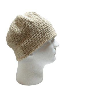 Alpaca Beanie Ivory Fawn Wool Skull Cap Men Women Hat Handmade Crochet USA - OS